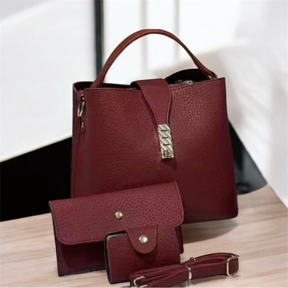 Elegant Burgundy Handbag and Wallet Set